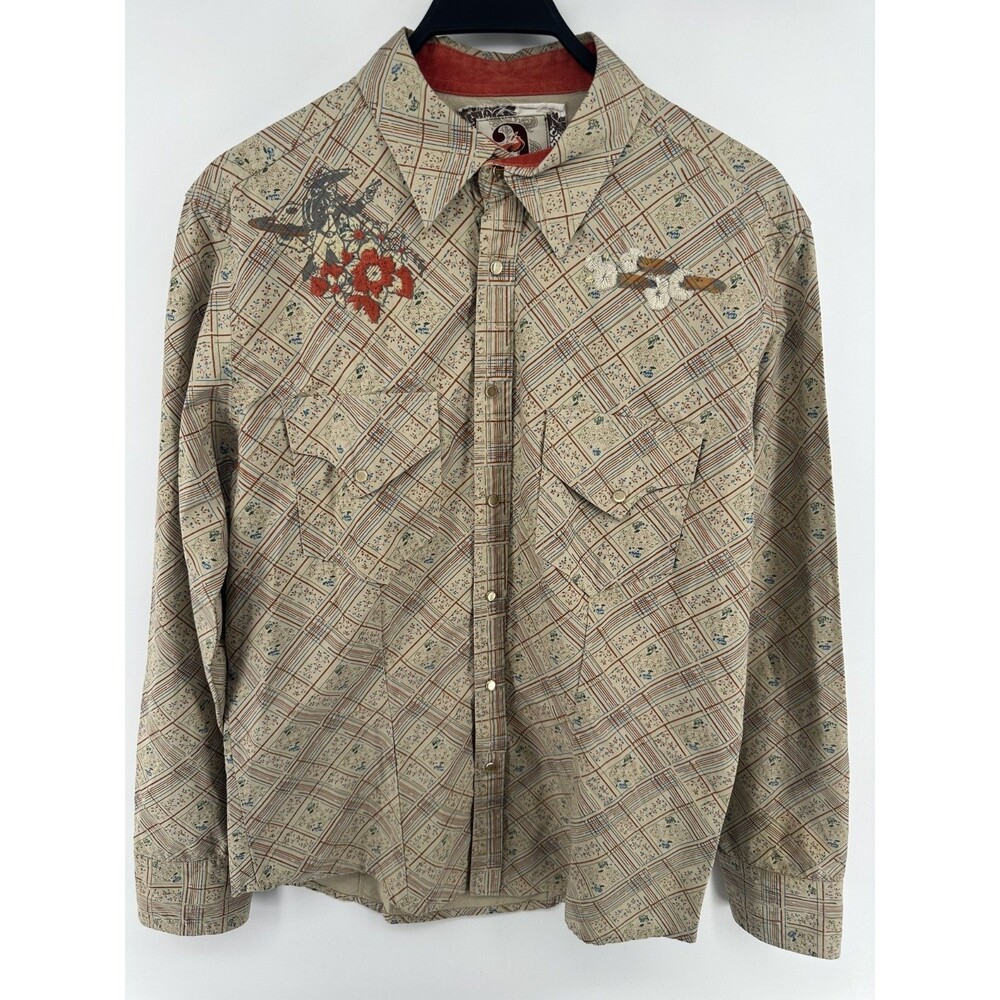 Apartment Hand Made Western Floral Embroidered Pearl Snap Button down shirt